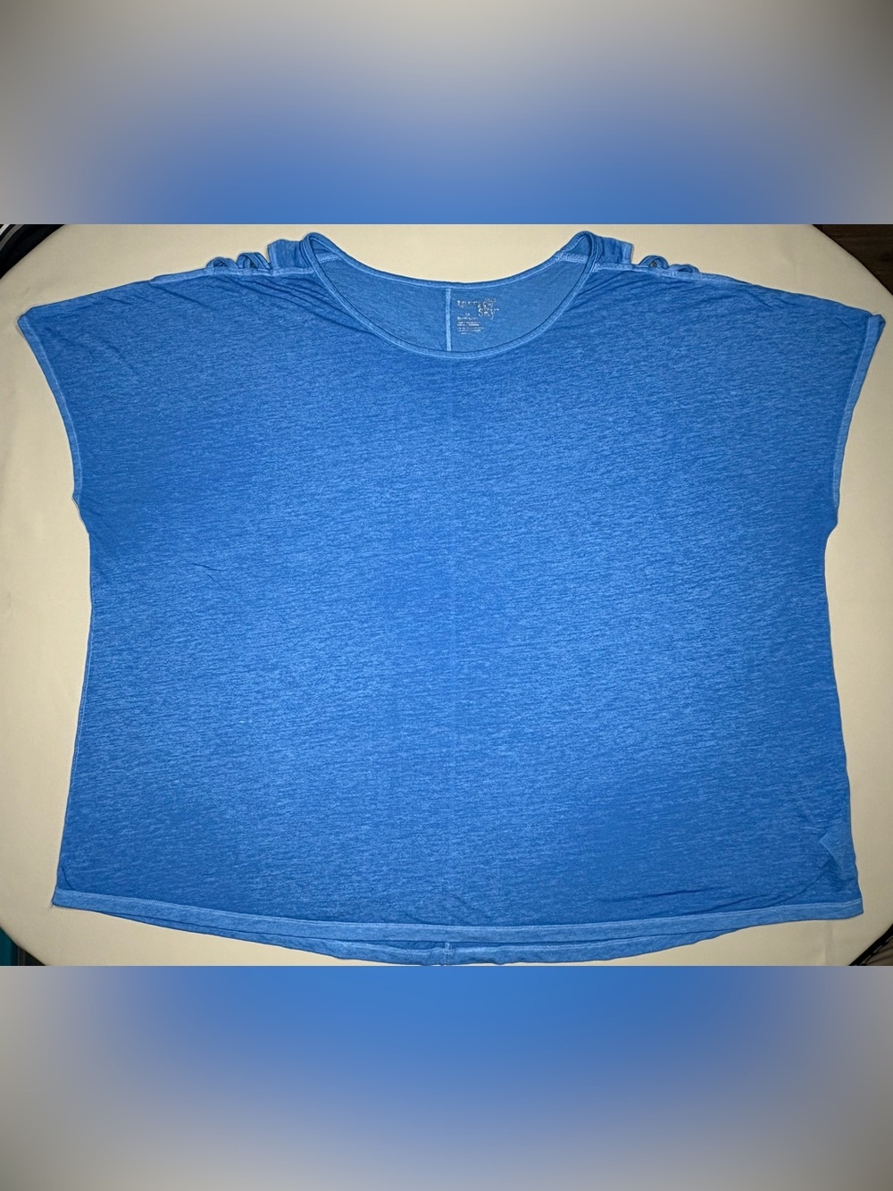 Terra & Sky Women’s Crew Neck Blue T-Shirt with Shoulder Accent